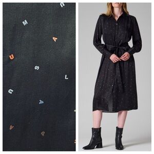 NEW PS Paul Smith All Over Logo Shirt Dress Black Midi Tie Waist NWT EU 44 US 12